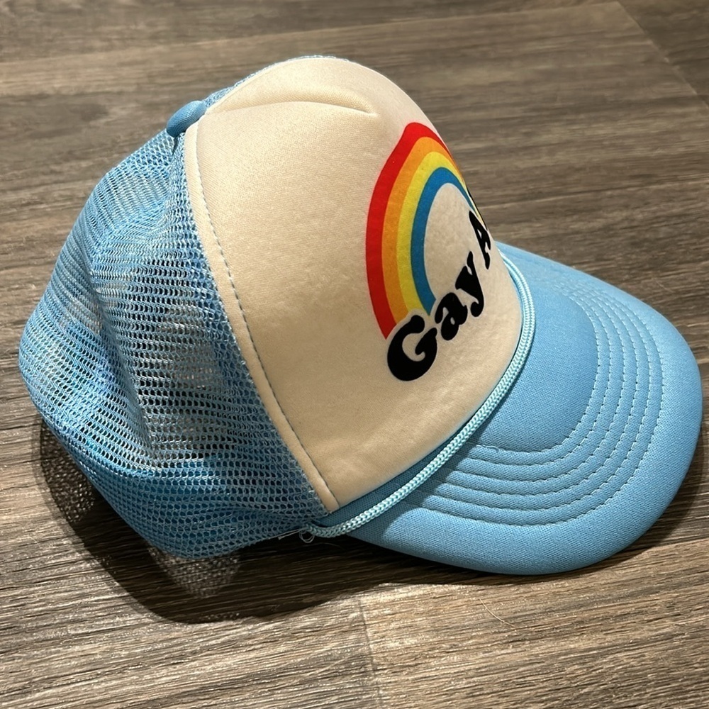 Gay AF Pride Blue Rainbow Trucker Hat Foam Snapback Adjustable By Headline Y2K - Picture 4 of 6